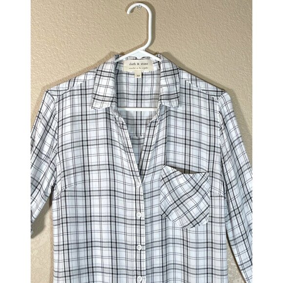 Anthropologie Cloth & Stone Plaid Button-Down Shirt Dress Frayed Hem - Picture 3 of 8